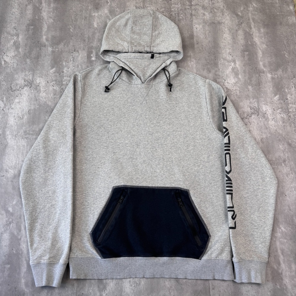 Quiksilver Hoodie Mens XL Gray Drawstring Logo Pullover Sweatshirt Surf Skate
